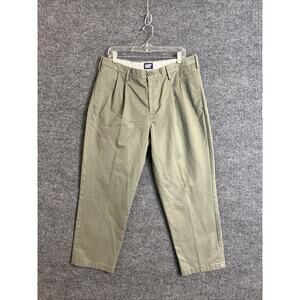Land's End Mens Chino Pants Size 36 Green Pleated Preppy Office Cotton Mid Rise